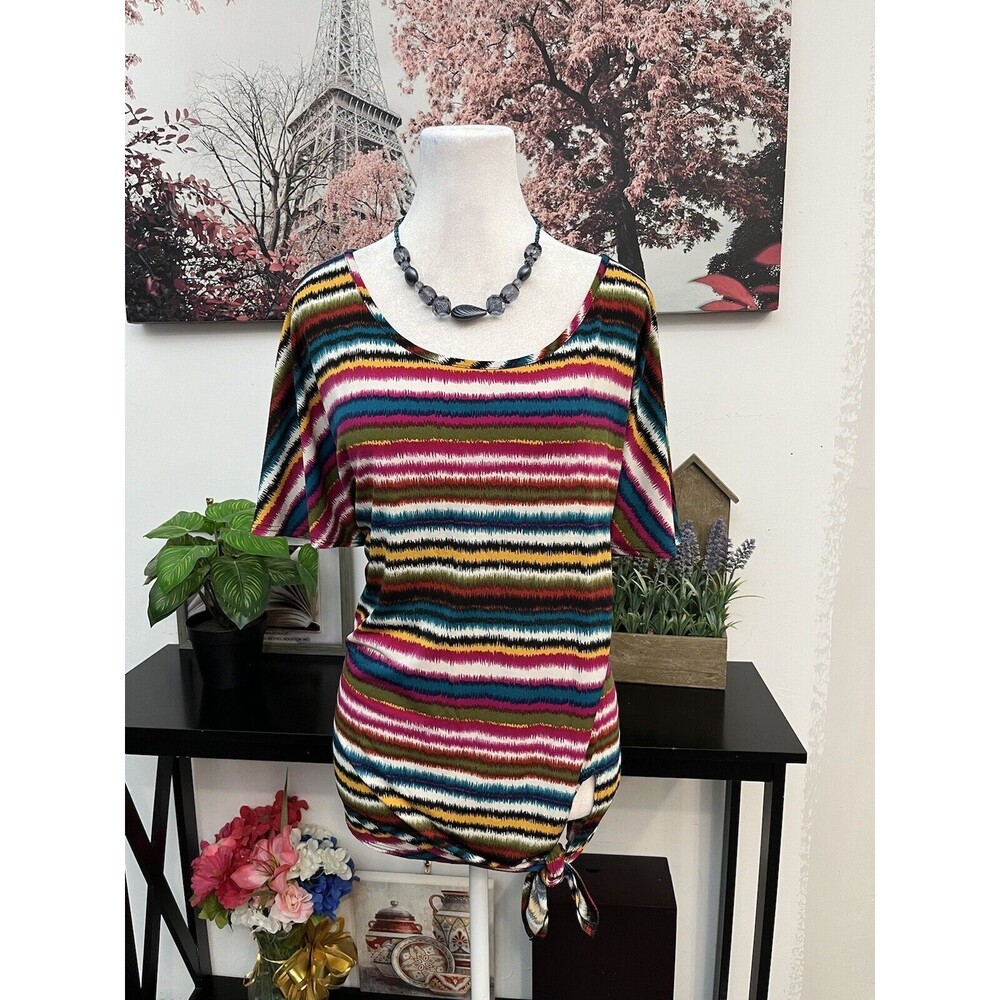 REiTMANS Women’s Plus Top Blouse Striped Short Sleeve Size 2XL Multicolor